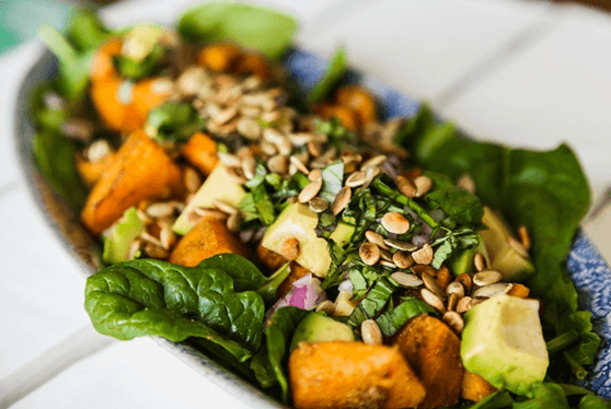 Spicy Roast Pumpkin, Baby Spinach and Avocado