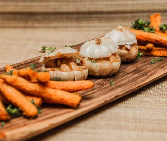 Slow Roasted Garlic with Spicy Roasted Carrot Sticks – Happy Healthy You